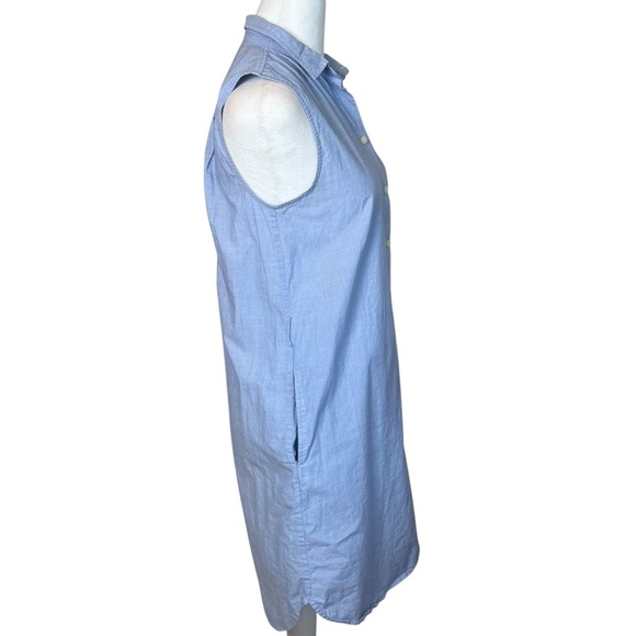 J Crew Sleeveless Oxford Blue Button Down Sleeveless Dress XS No Belt Preppy - Picture 3 of 12